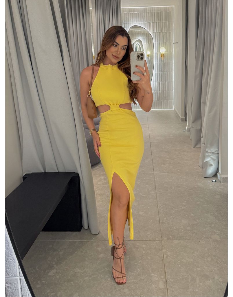 Vestido Canelado Zuri Amarelo