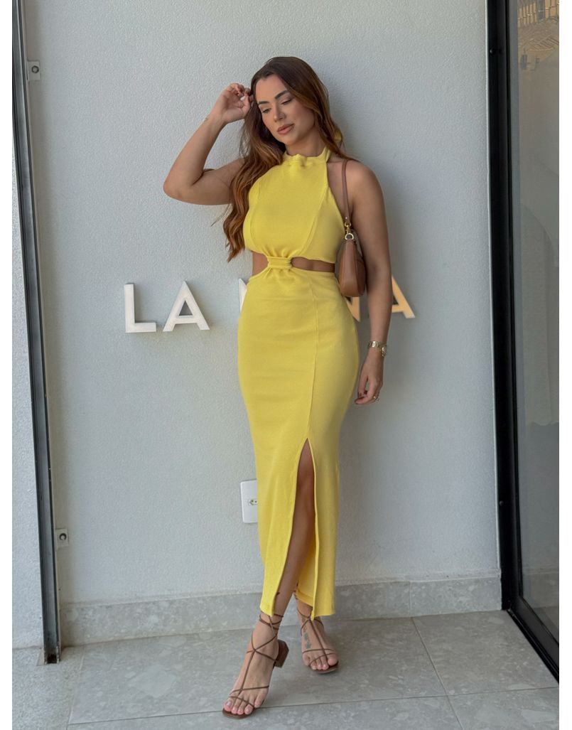 Vestido Canelado Zuri Amarelo
