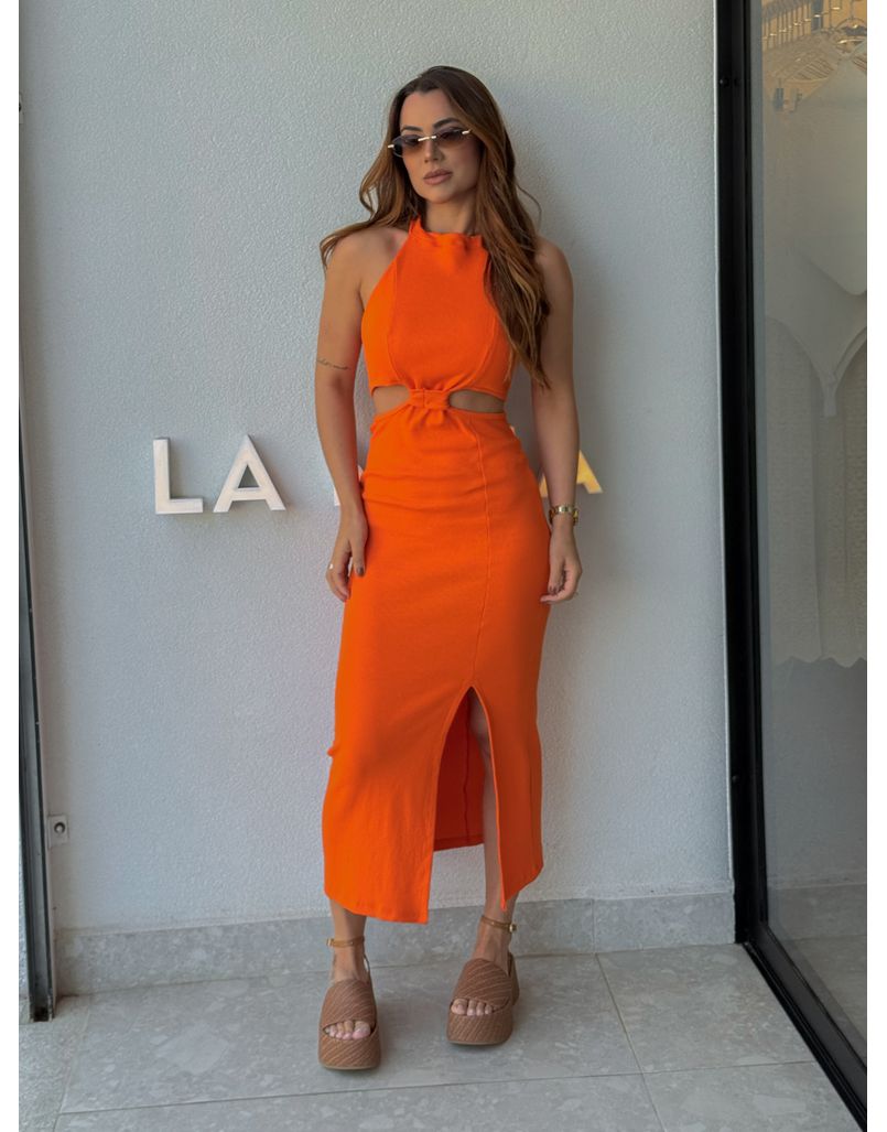 Vestido Canelado Zuri Laranja - Loja La Mina 