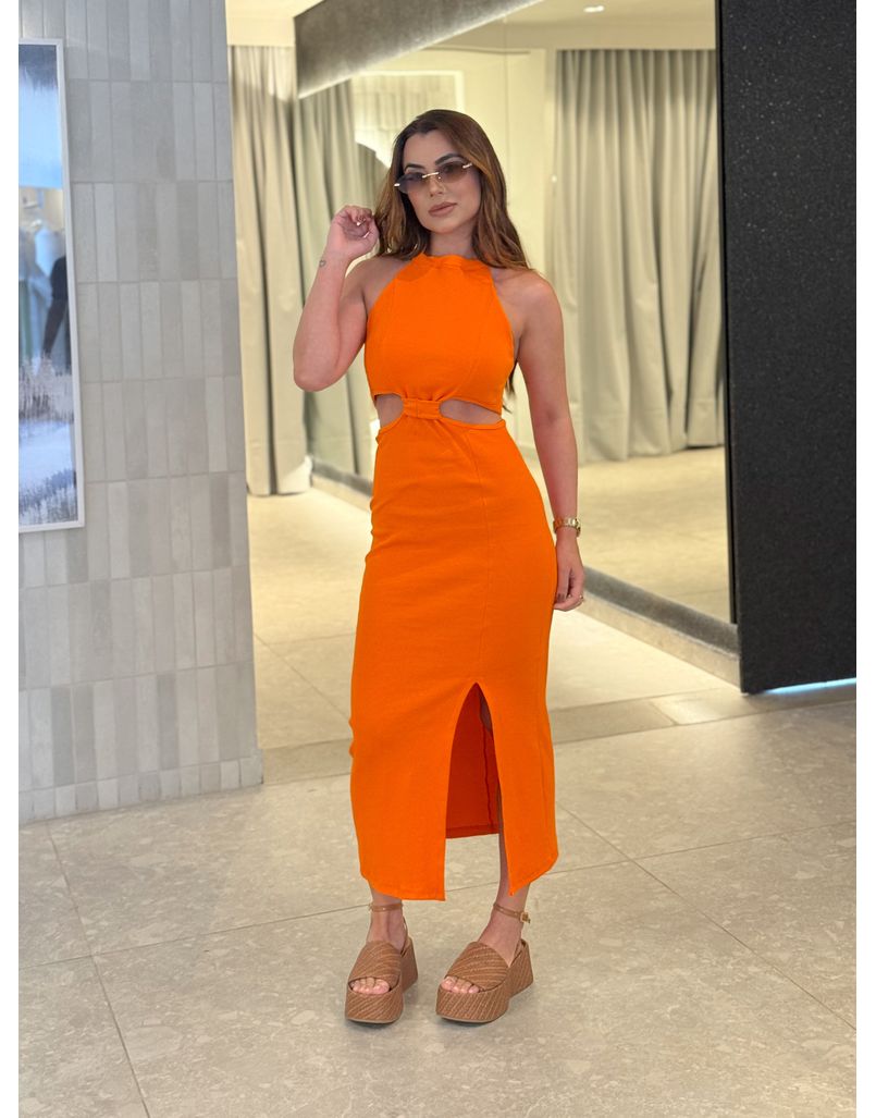 Vestido Canelado Zuri Laranja 