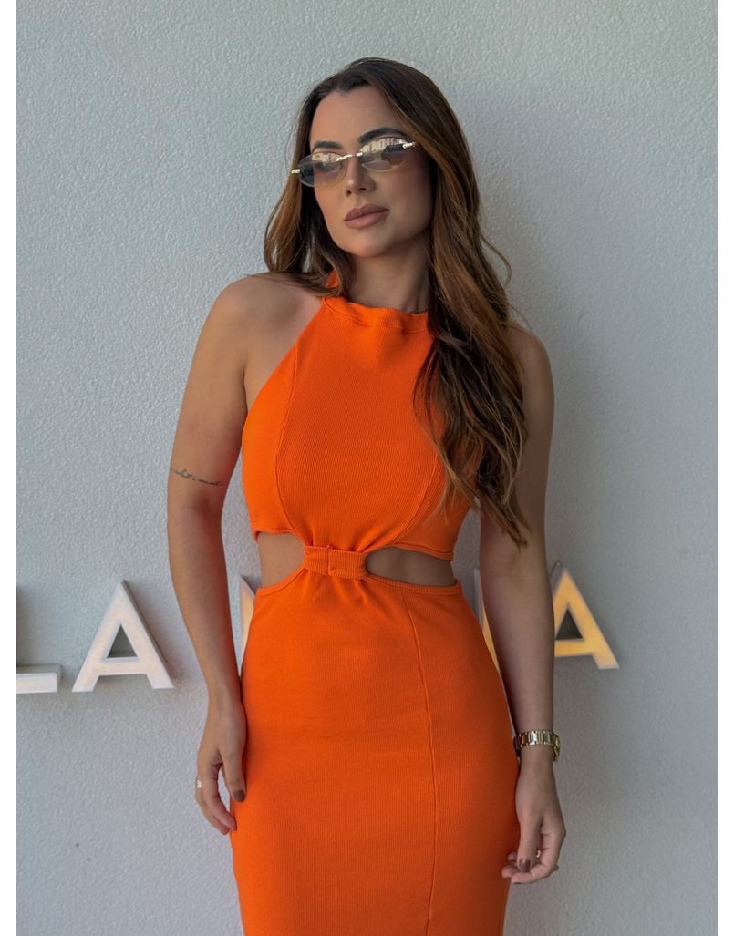 Vestido Canelado Zuri Laranja 