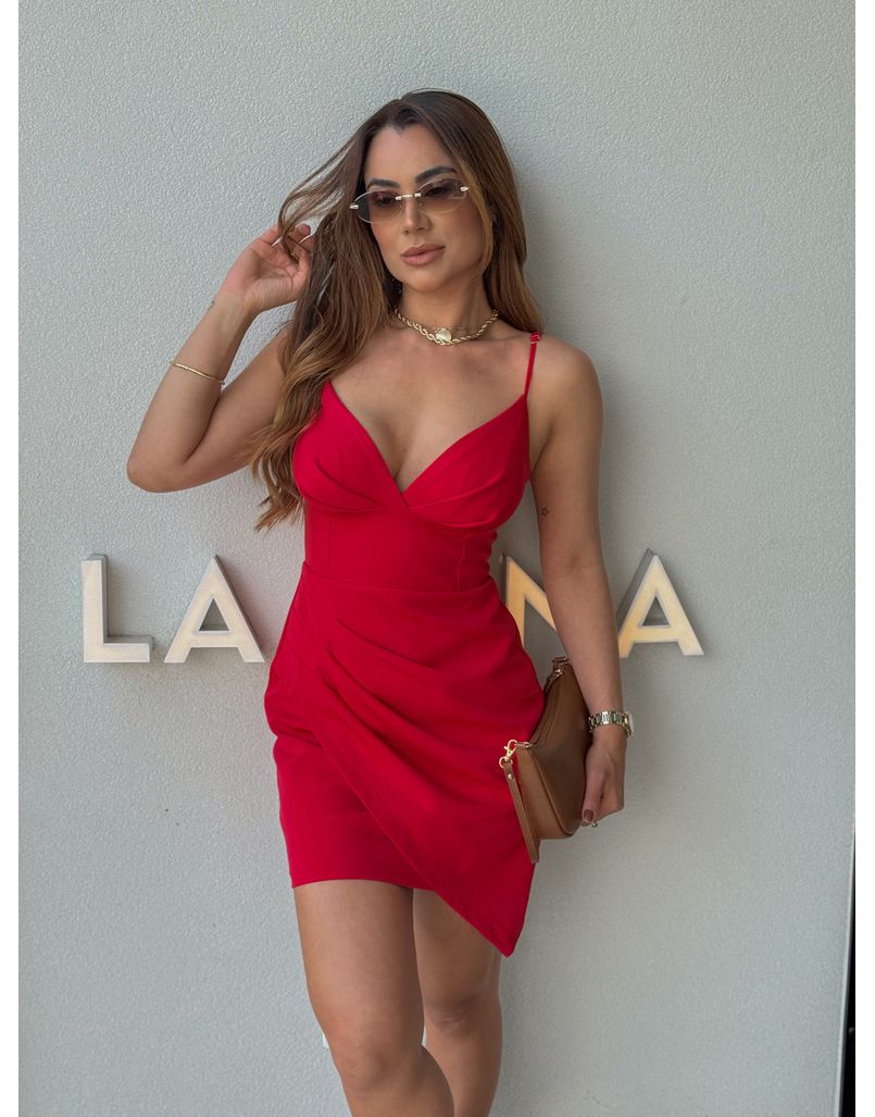 Vestido Pregas Mari Vermelho - Loja La Mina 