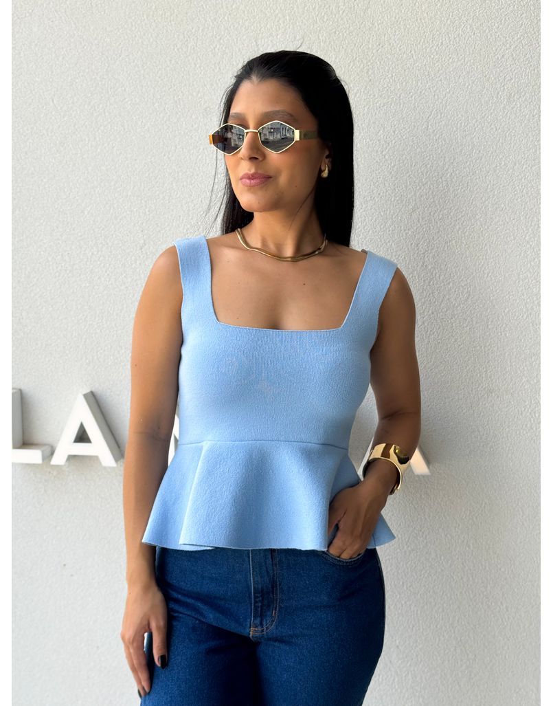 Blusa Tricot Peplum Azul