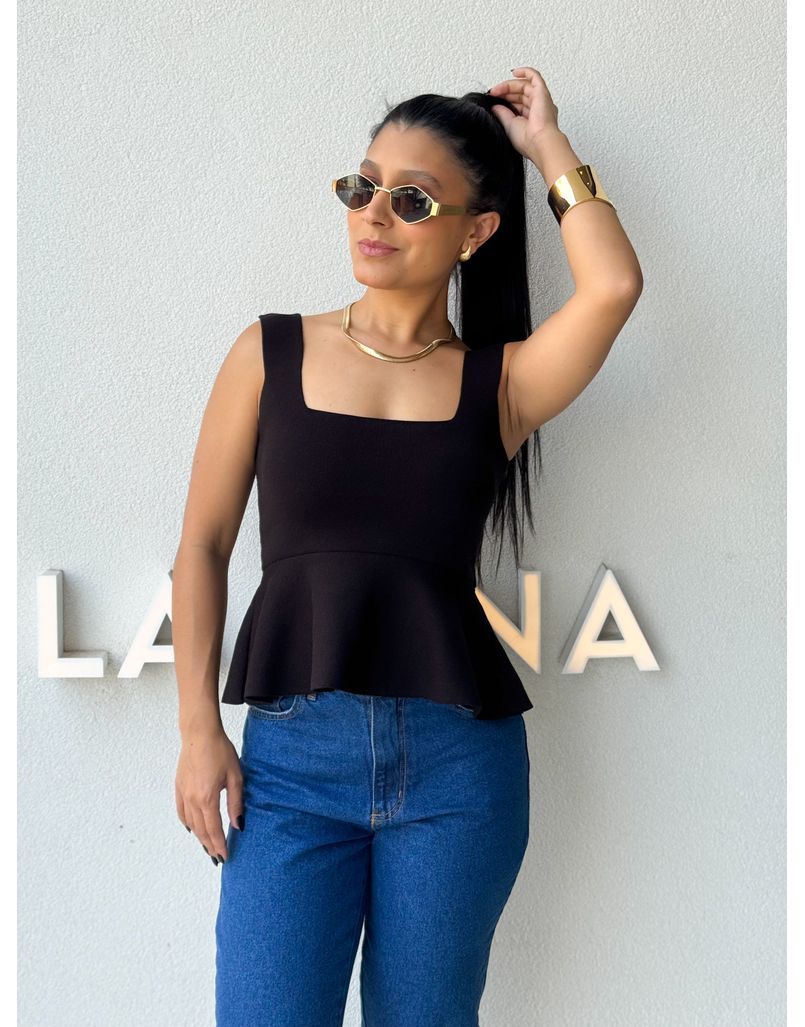 Blusa Tricot Peplum Preto - Loja La Mina 