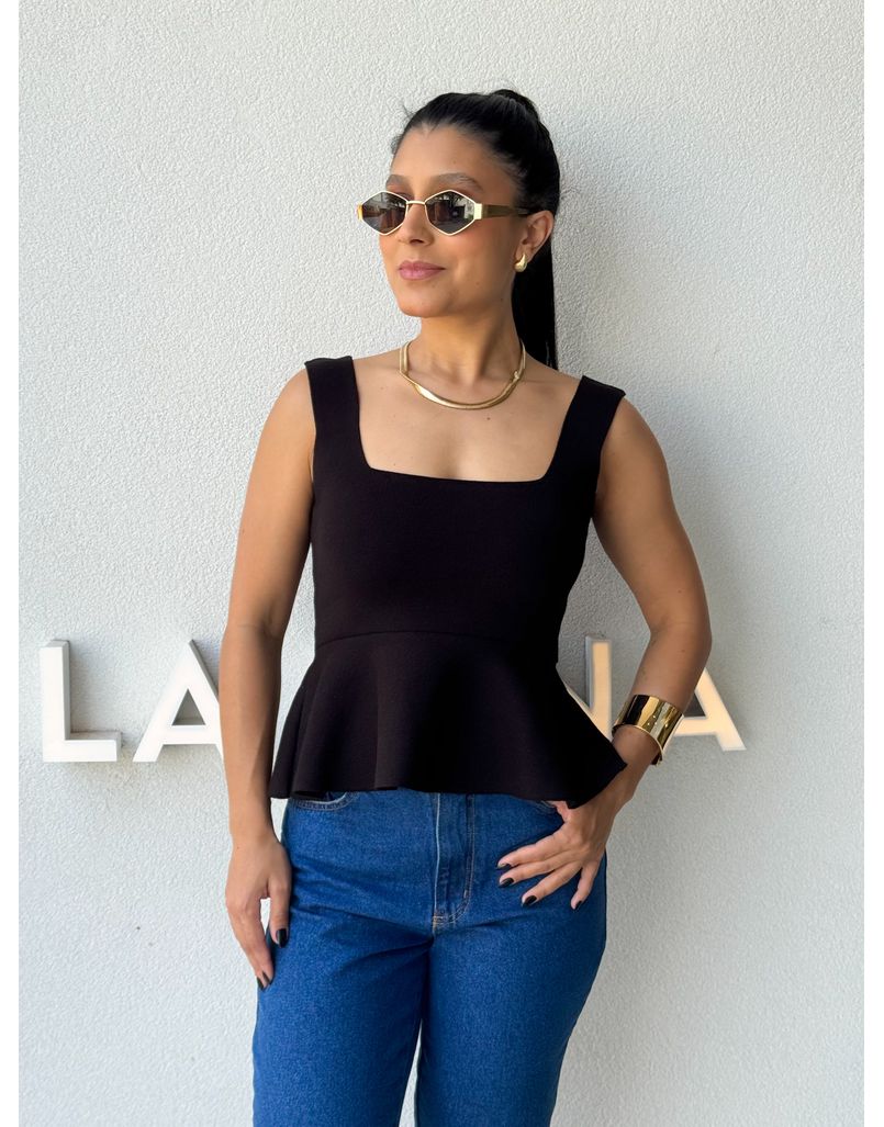 Blusa Tricot Peplum Preto