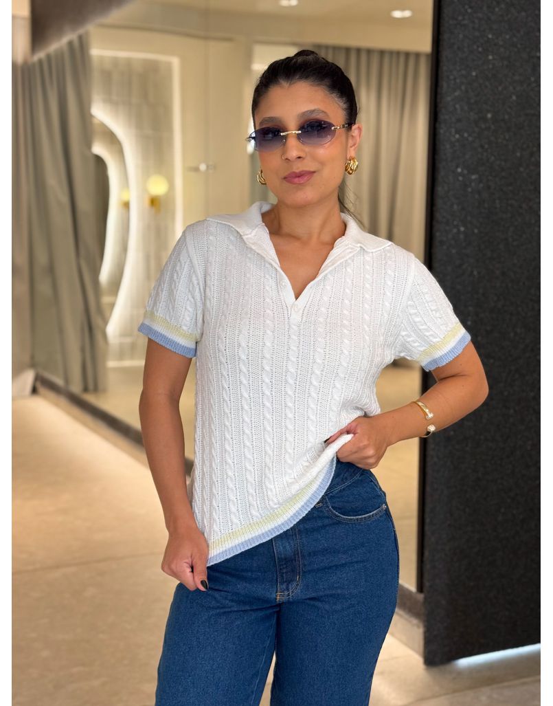 Blusa Gola Polo Bianca Off - Loja La Mina 