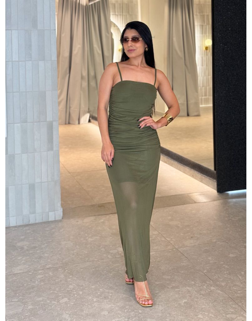Vestido Franzido Tule Rebeca Militar 