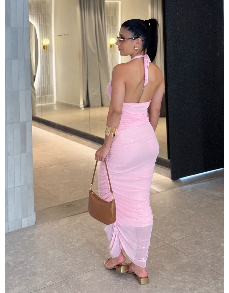 Vestido Tule Frente Única Rosa