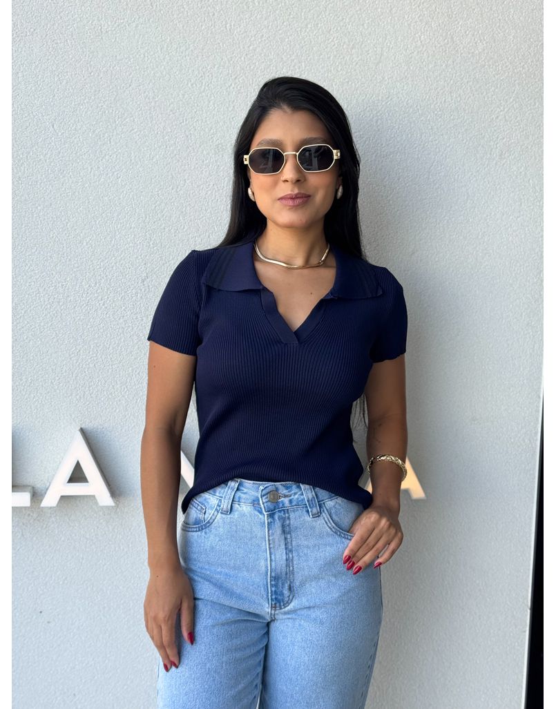 Blusa Gola Polo Nalla Marinho - Loja La Mina 