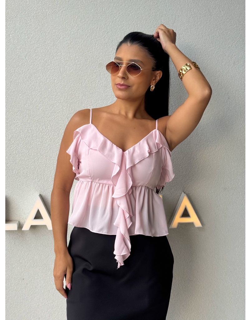 Blusa Alça Babado Solange Rosa - Loja La Mina 