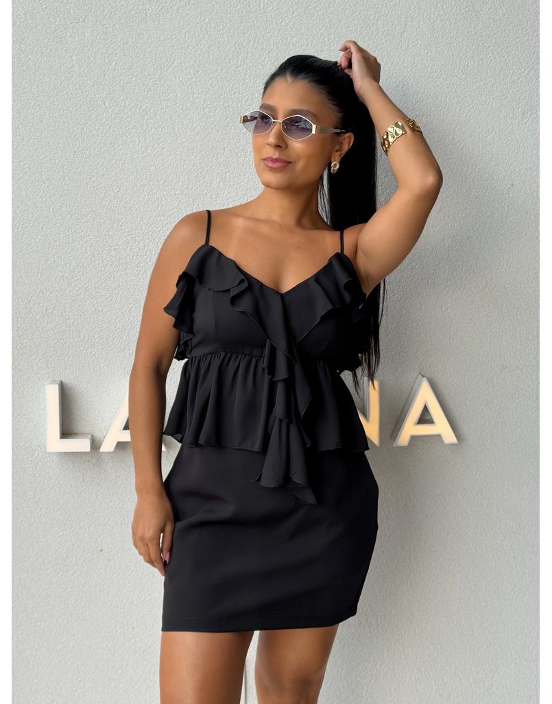 Blusa Alça Babado Solange Preto - Loja La Mina 