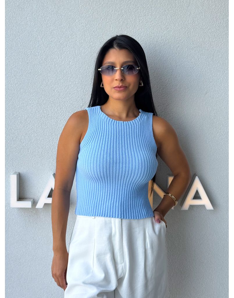 Cropped Tricot Celinne Azul Bebê - Loja La Mina 