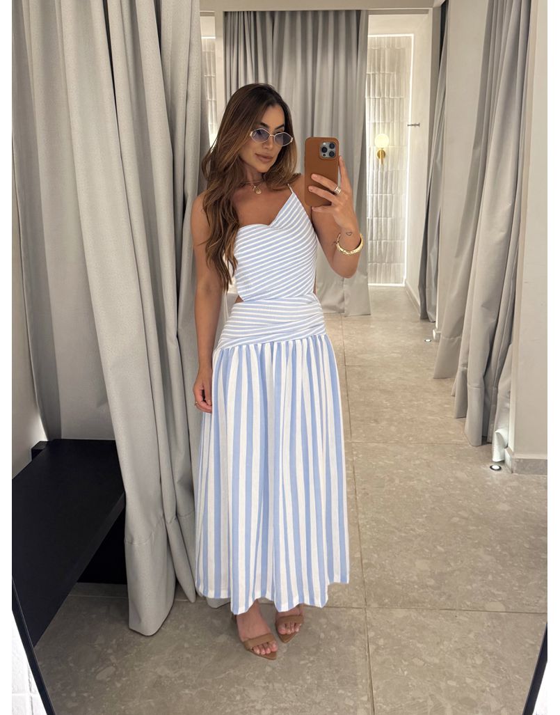 Vestido Midi Listrado Giane Azul - Loja La Mina 