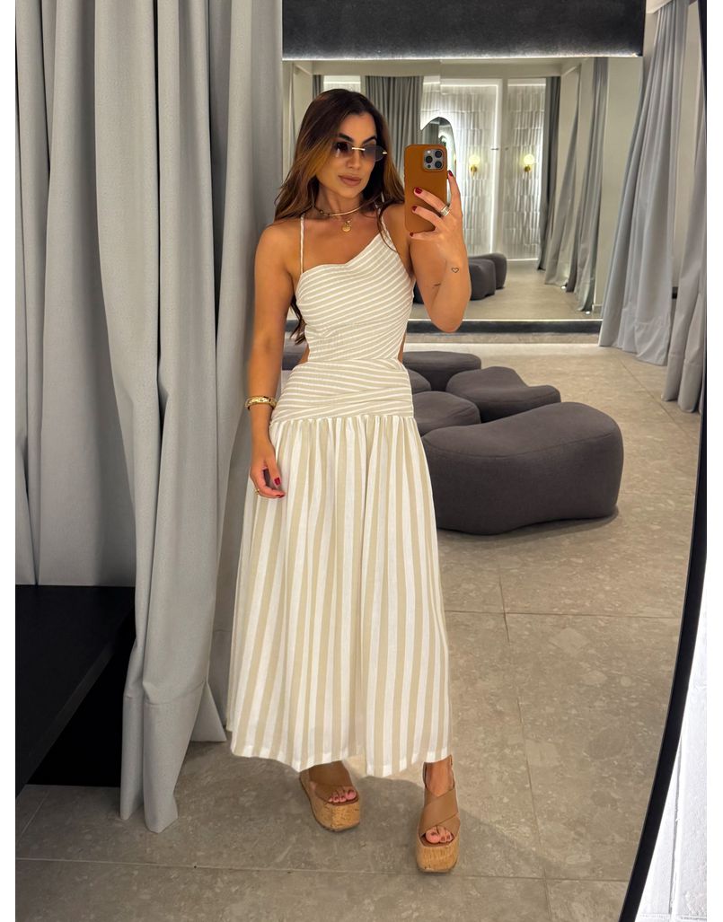 Vestido Midi Listrado Giane Nude
