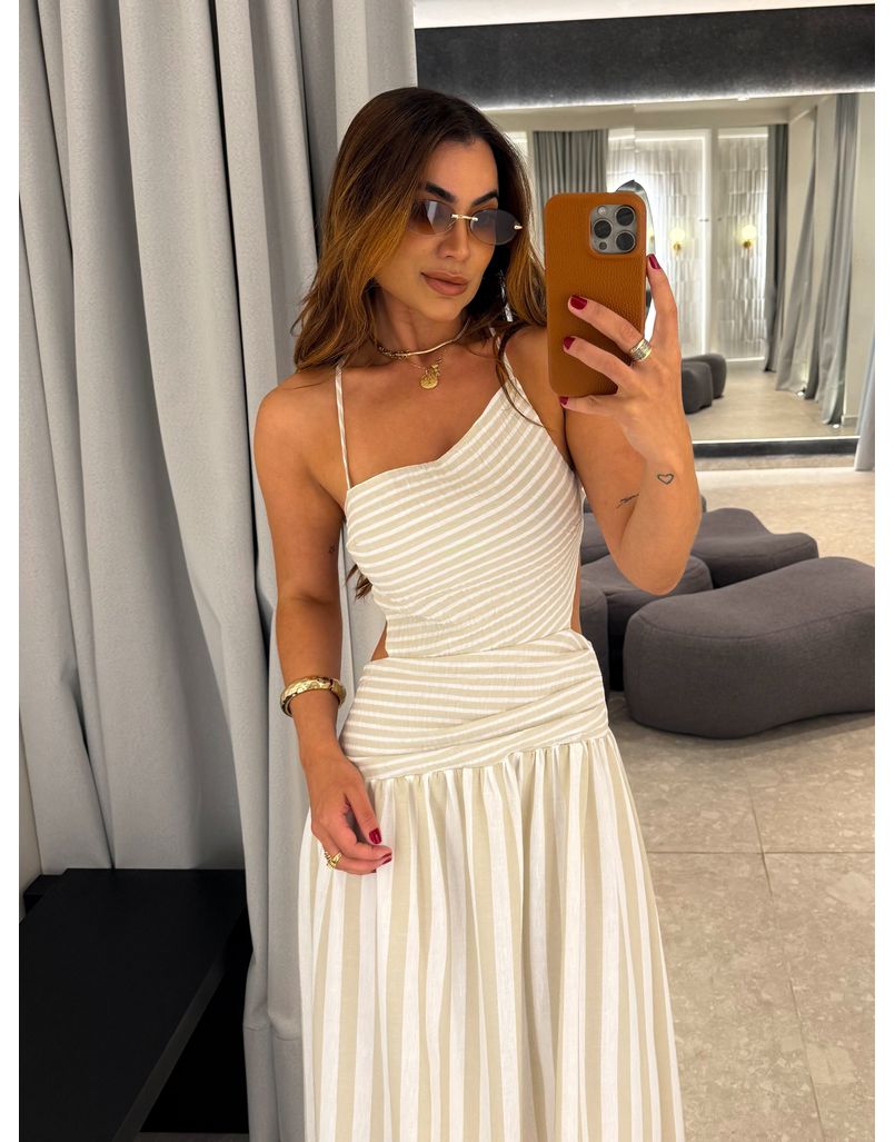 Vestido Midi Listrado Giane Nude