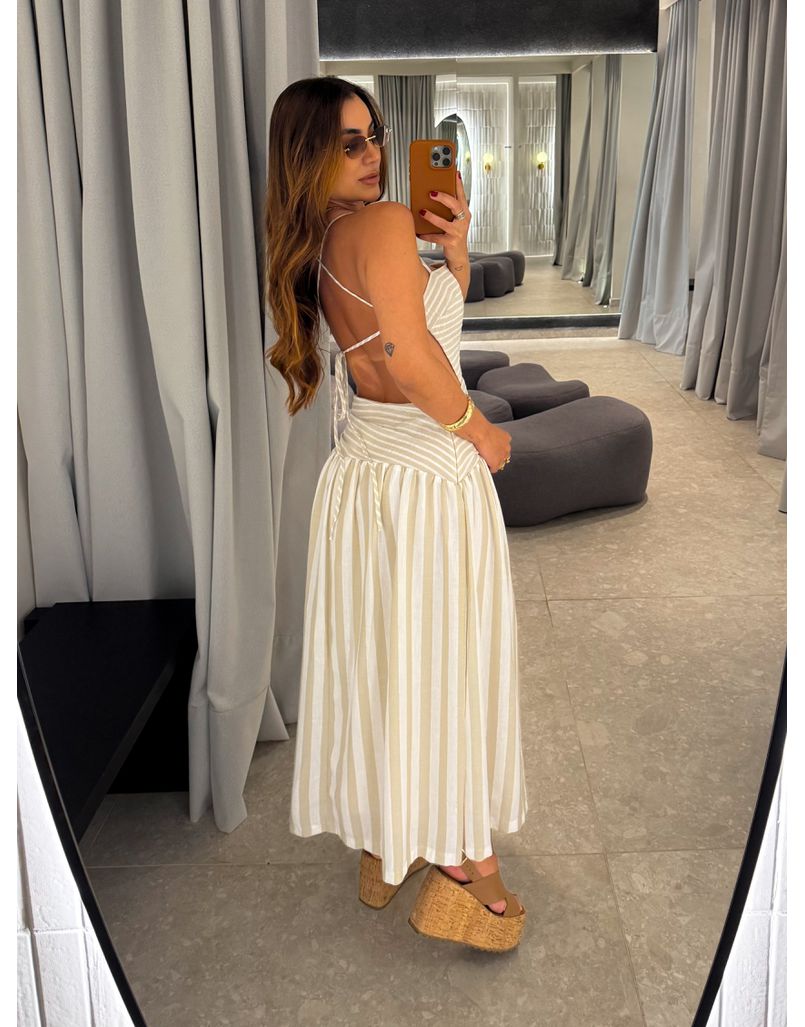 Vestido Midi Listrado Giane Nude
