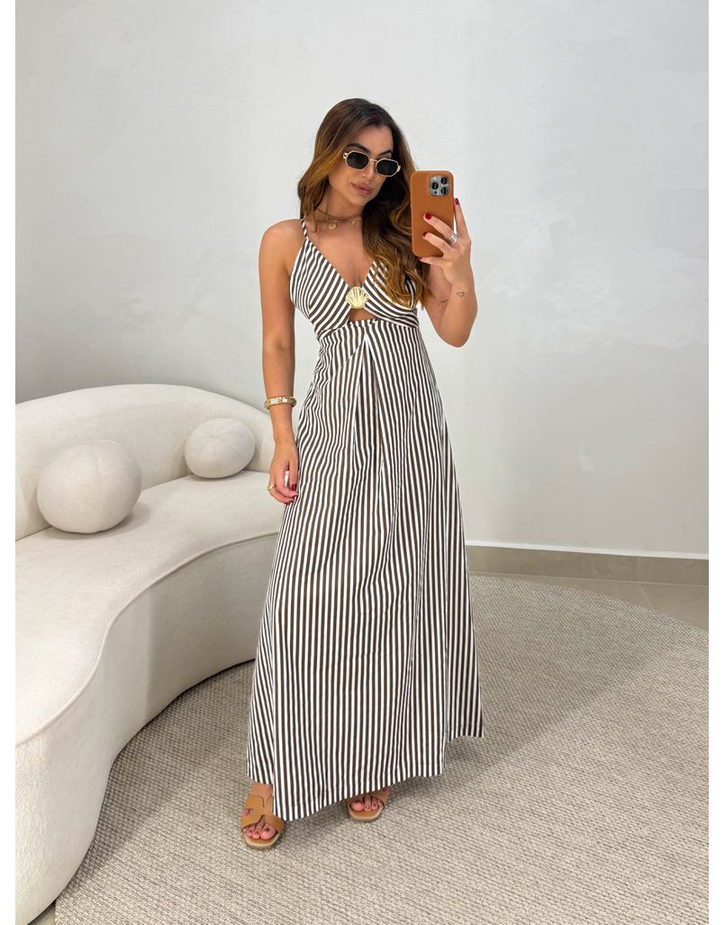 Vestido Listrado Agnes Café - Loja La Mina 