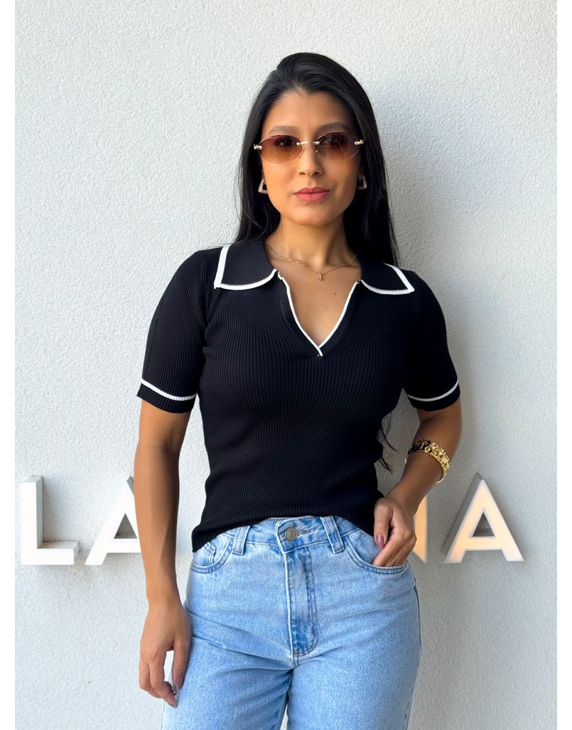 Blusa Gola Polo Leda Preta - Loja La Mina 