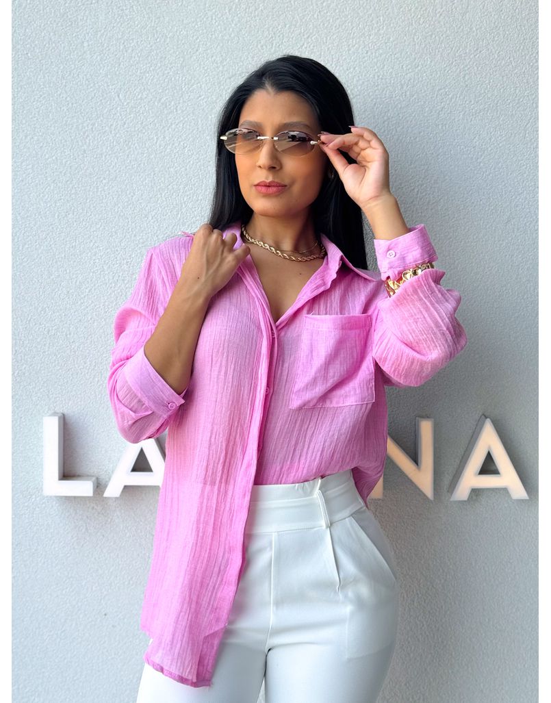 Camisa Viscolinho Aline Rosa