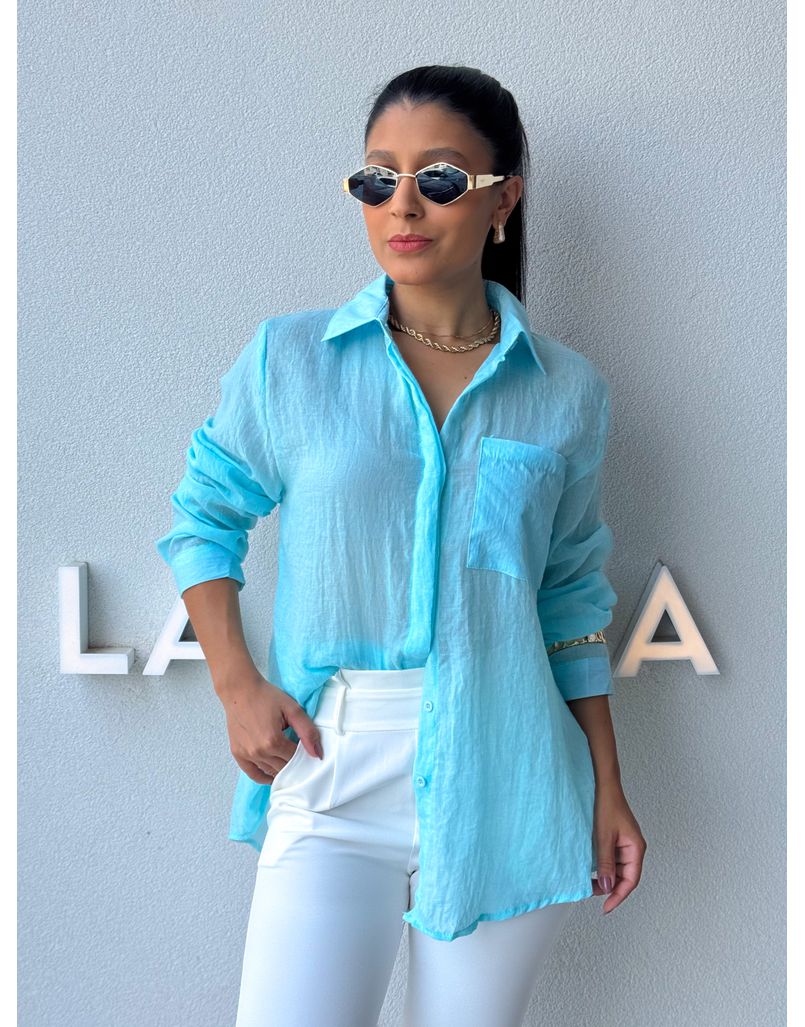 Camisa Viscolinho Aline Azul Piscina