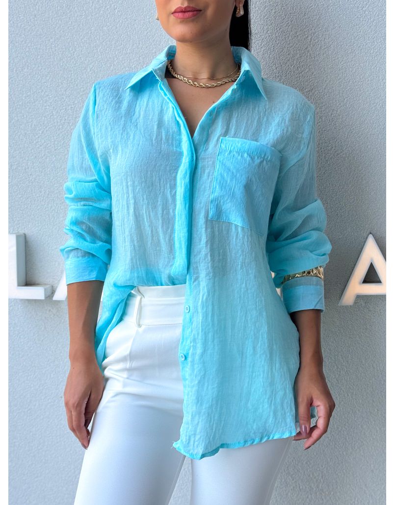 Camisa Viscolinho Aline Azul Piscina