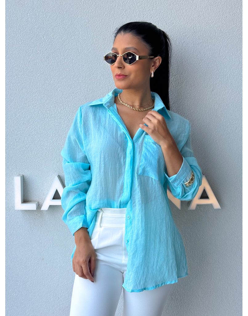 Camisa Viscolinho Aline Azul Piscina