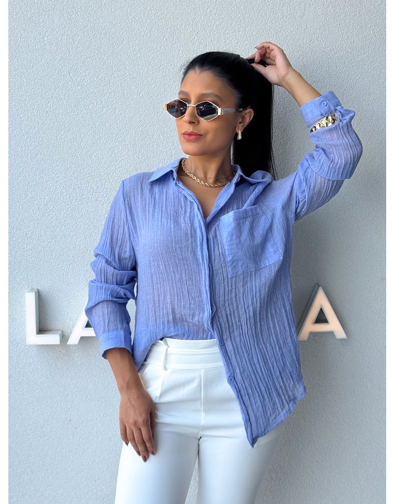 Camisa Viscolinho Aline Azul Claro
