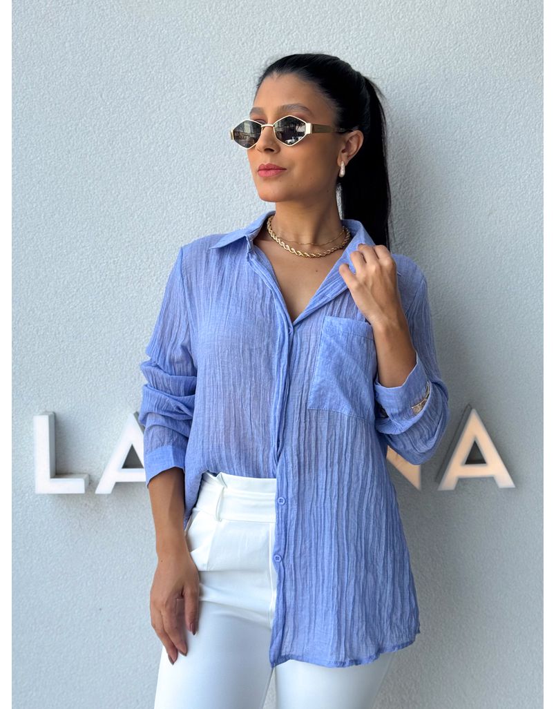 Camisa Viscolinho Aline Azul Claro