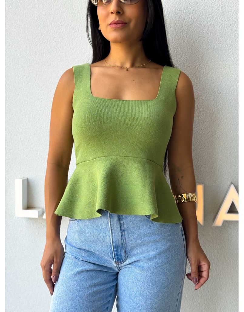 Blusa Tricot Peplum Oliva