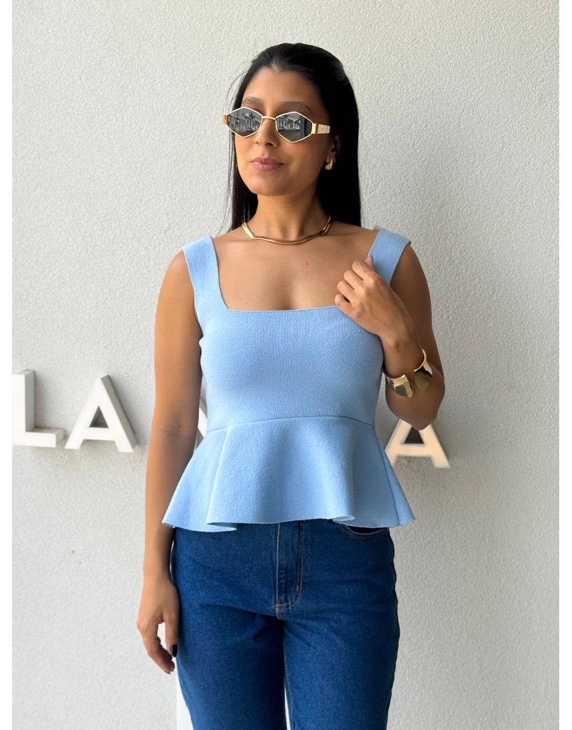 Blusa Tricot Peplum Azul