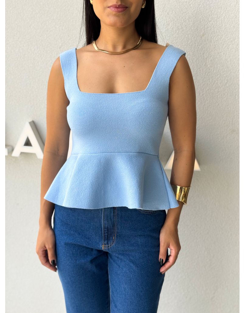 Blusa Tricot Peplum Azul