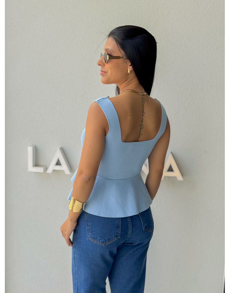 Blusa Tricot Peplum Azul