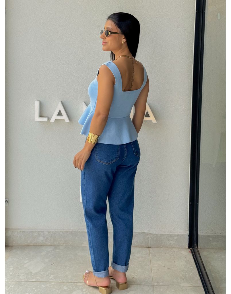 Blusa Tricot Peplum Azul