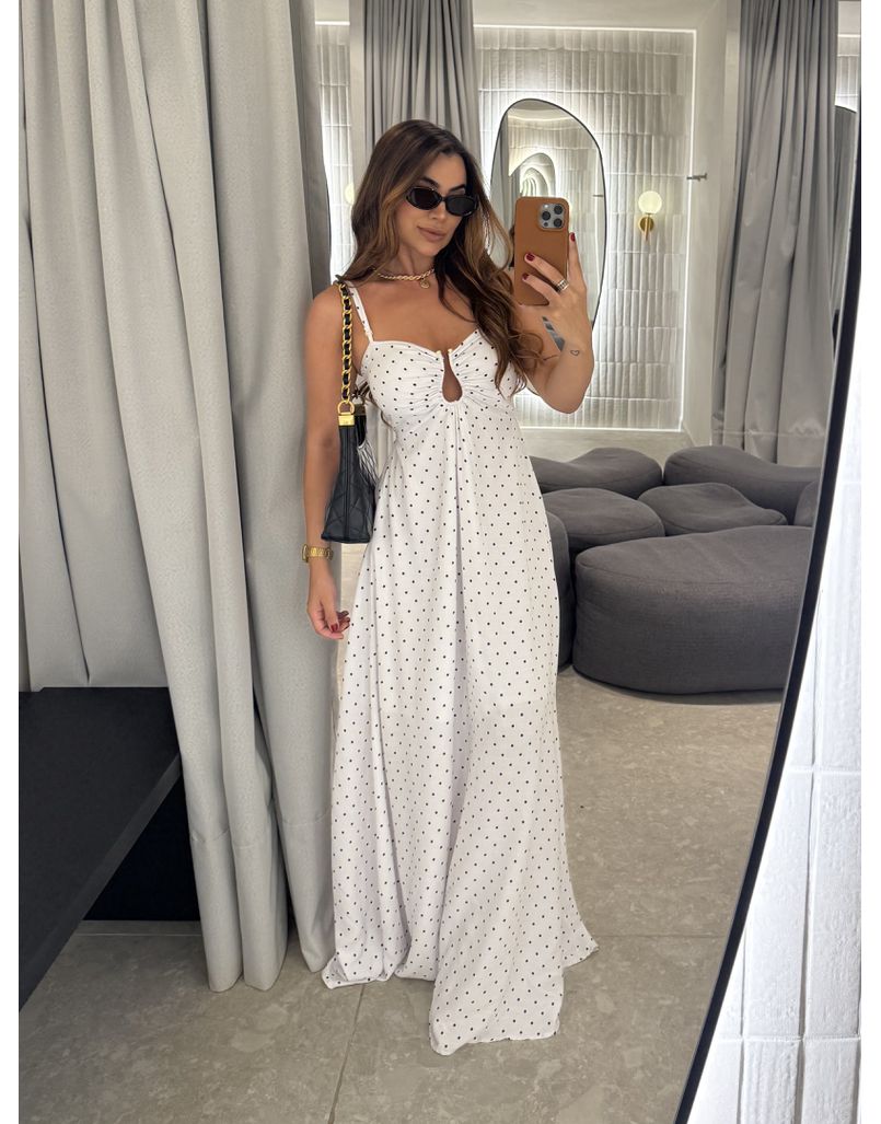 Vestido Longo Poá Alexandra Branco - Loja La Mina 