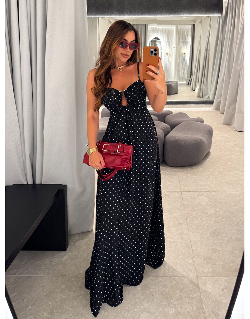 Vestido Longo Poá Alexandra Preto - Loja La Mina 