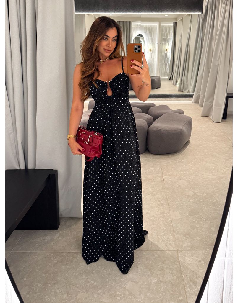 Vestido Longo Poá Alexandra Preto