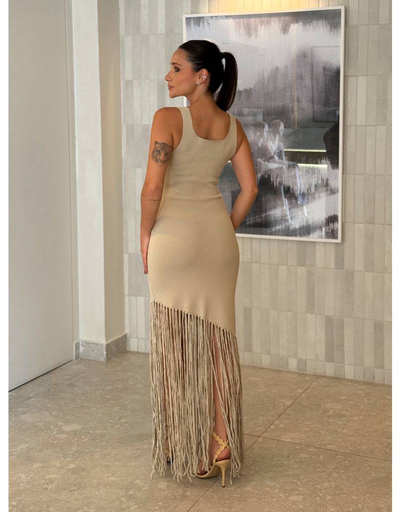 Vestido Tricot Franja Flávia Areia