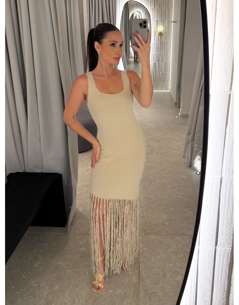 Vestido Tricot Franja Flávia Areia
