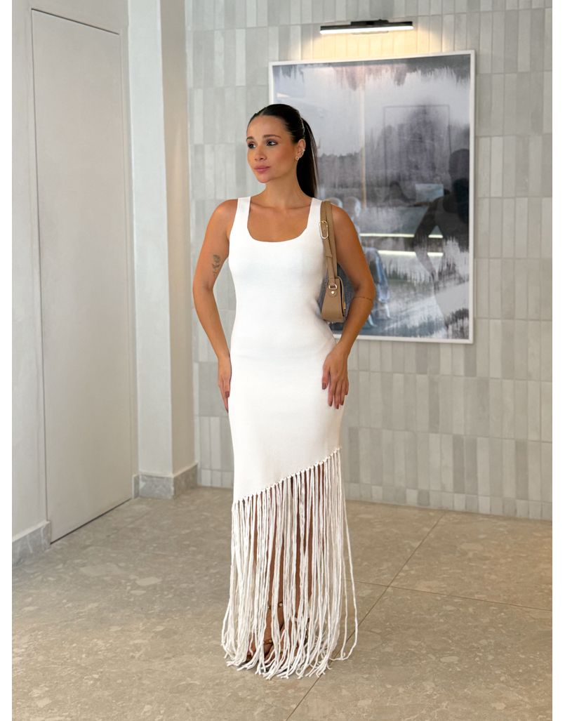 Vestido Tricot Franja Flávia Off - Loja La Mina 