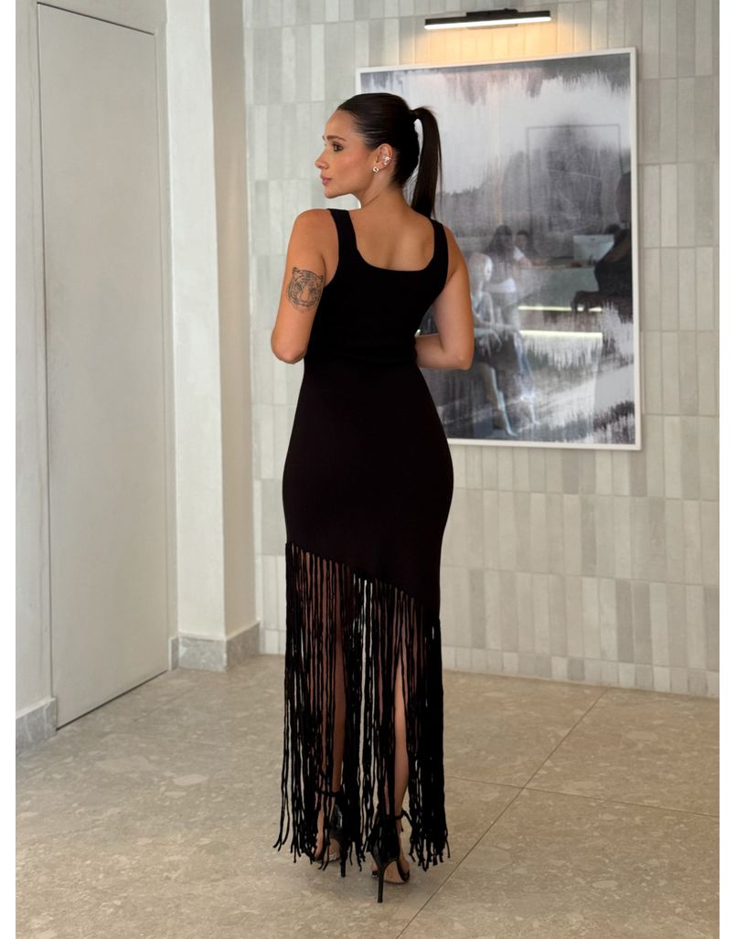 Vestido Tricot Franja Flávia Preto
