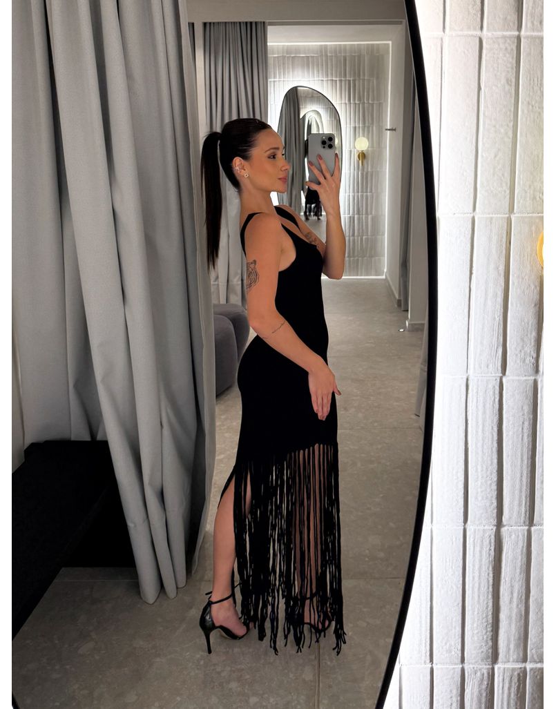 Vestido Tricot Franja Flávia Preto