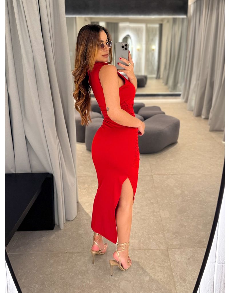 Vestido Midi Franzido Suplex Vermelho