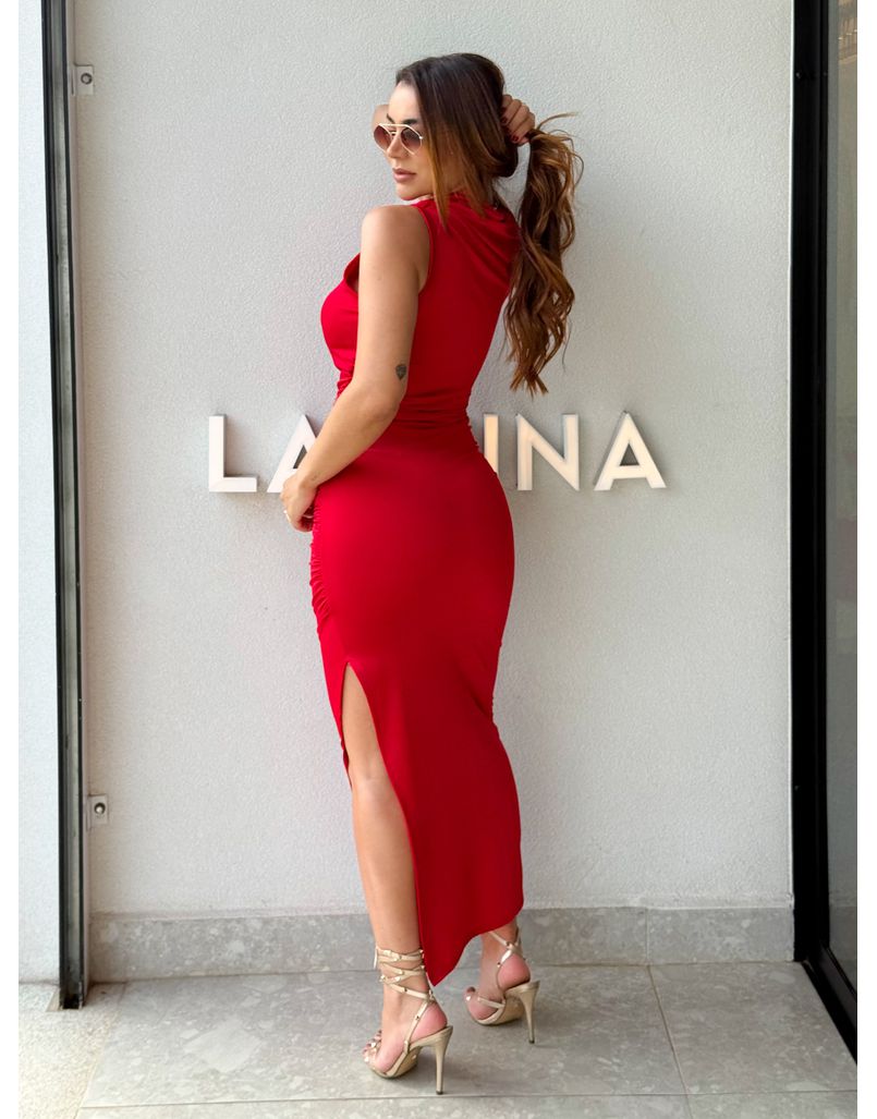 Vestido Midi Franzido Suplex Vermelho