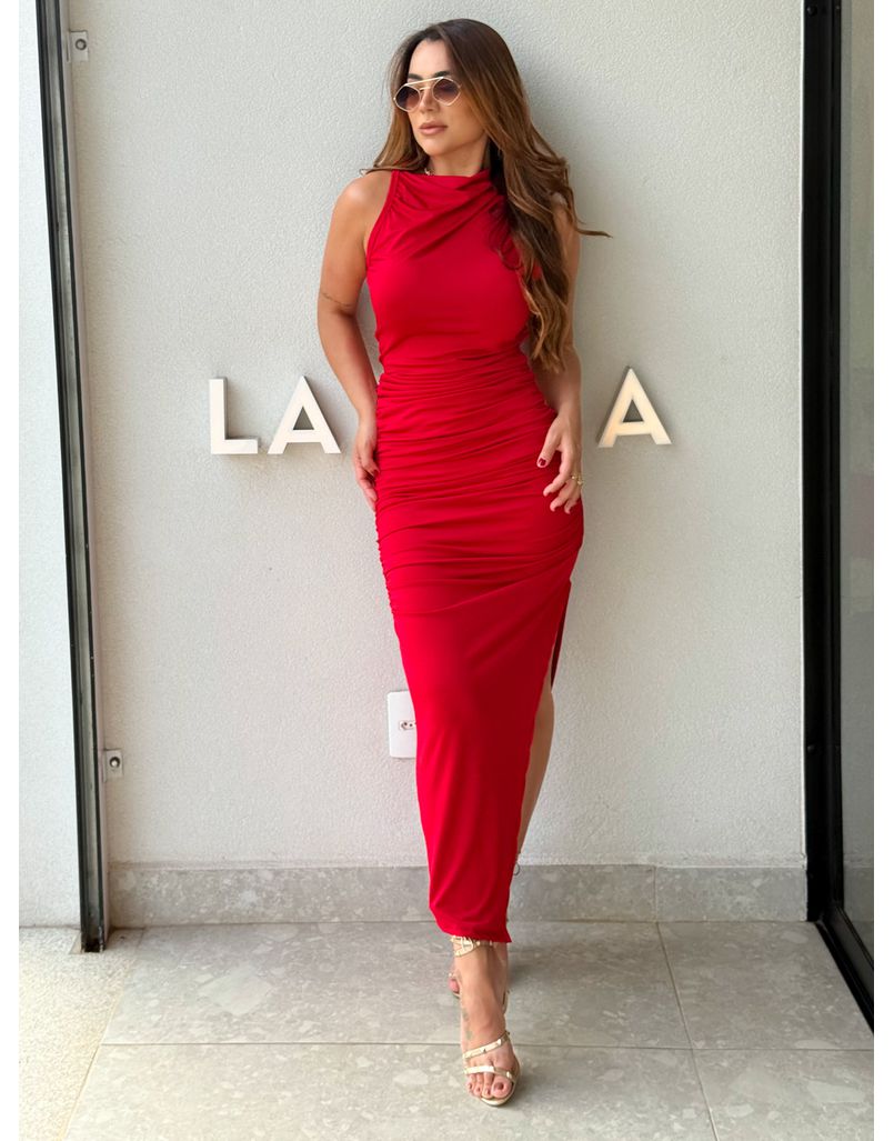 Vestido Midi Franzido Suplex Vermelho