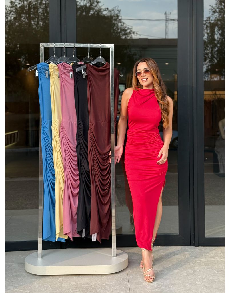 Vestido Midi Franzido Suplex Vermelho