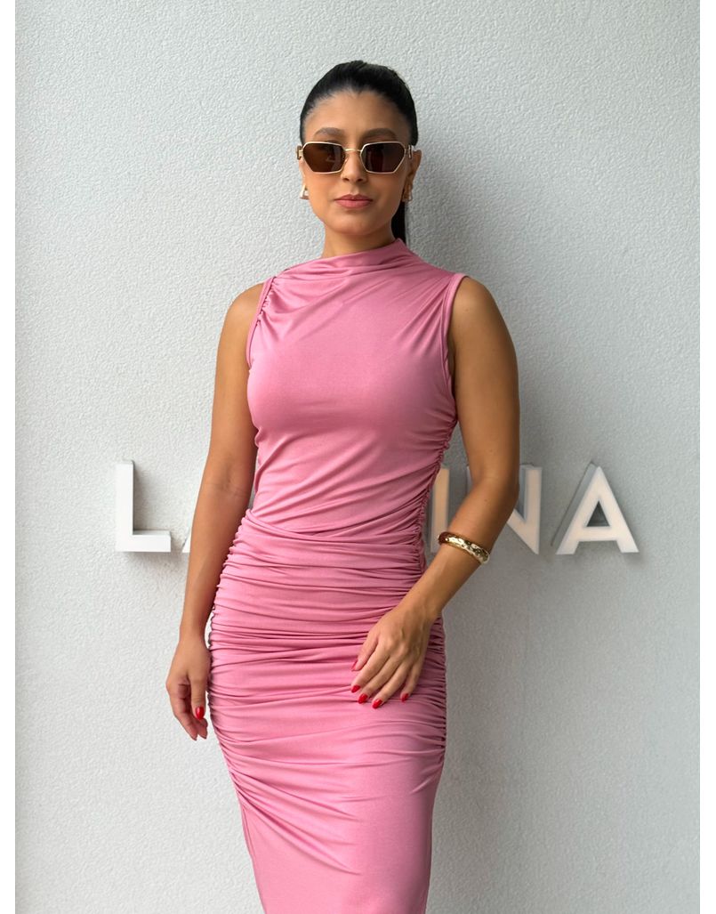 Vestido Midi Franzido Suplex Rosa