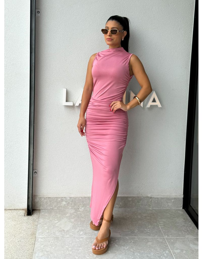 Vestido Midi Franzido Suplex Rosa