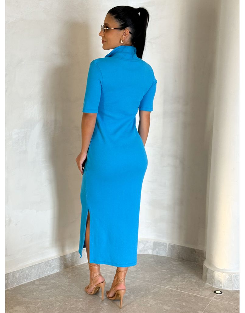 Vestido Canelado Gola Polo Tais Azul