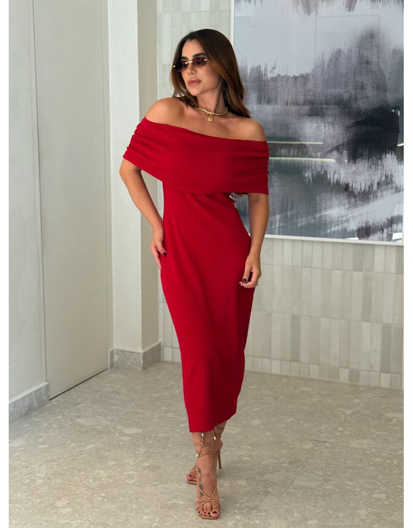 Vestido Canelado Ombro a Ombro Mariah Vermelho - Loja La Mina 