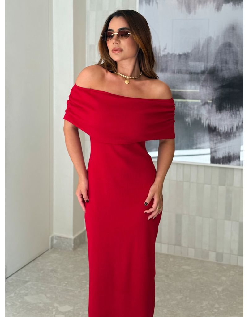 Vestido Canelado Ombro a Ombro Mariah Vermelho